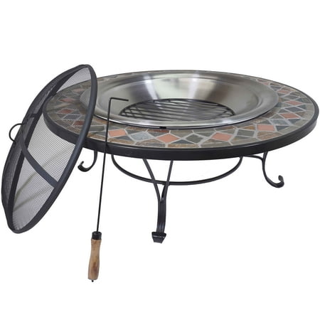Titan 40 Round Mosaic Slate Top Fire Pit Table W Log Grate