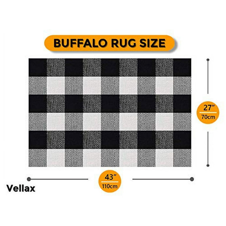 Black and White Buffalo Plaid Rug - 27x43 + Upgraded Anti-Slip Mat,  Outdoor/Indoor Front Porch Check Doormat, Welcome Small Carpet Cotton  Checkered Door Mat, Kitchen Farmhouse Entryway Washable Décor 