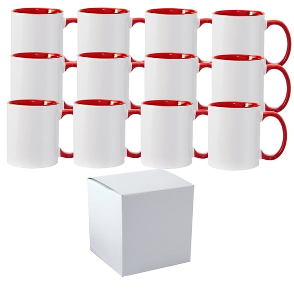 Mugsie 12 Pcs 11OZ Red Inner & Handle Sublimation Mugs With Individual White Boxes