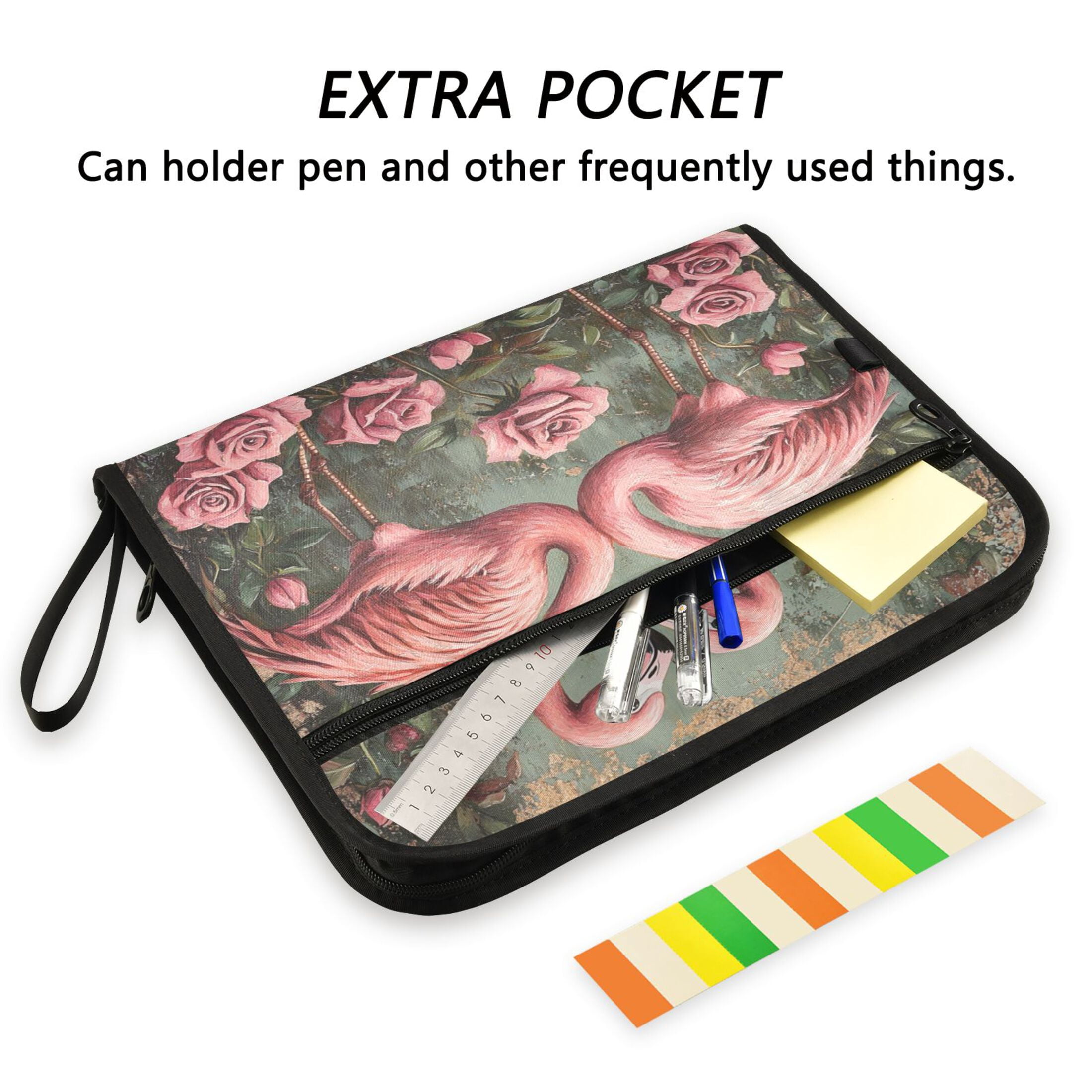 WOBOGO Ragged Pink Flamingo Expanding File Folder Letter Size Accordion Filing Organizer 13 Pocket Separate Organ Pocket