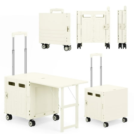 Foldable Rolling Shopping Cart with Table, Collapsible Utility Cart with Wheels for Grocery, Picnic, Travel