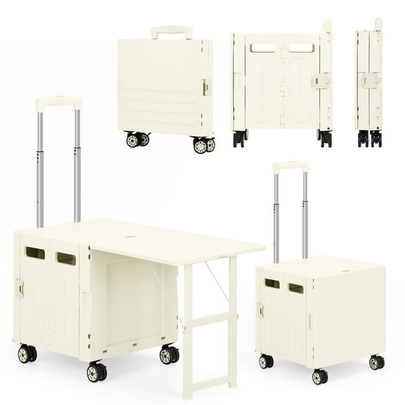 Foldable Rolling Shopping Cart with Table, Collapsible Utility Cart with Wheels for Grocery, Picnic, Travel
