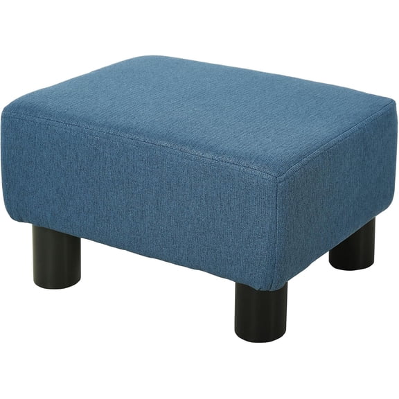 Ottoman Foot Rest, Small Foot Stool with Linen Fabric Upholstery and Plastic Legs, Cube Ottoman for Living Room, Blue