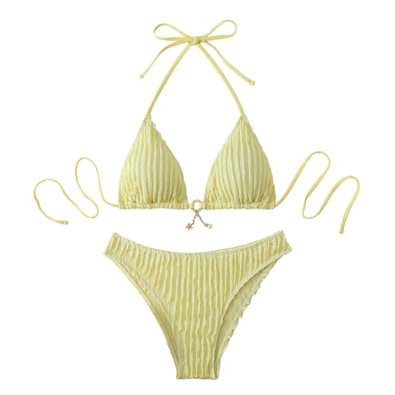Blmnix Swimming Suits for Women Two Piece Swimsuit Bikini Swimsuits Sexy Swimsuits Swimsuit Yellow Halter Women's Tankini Swimsuits,M