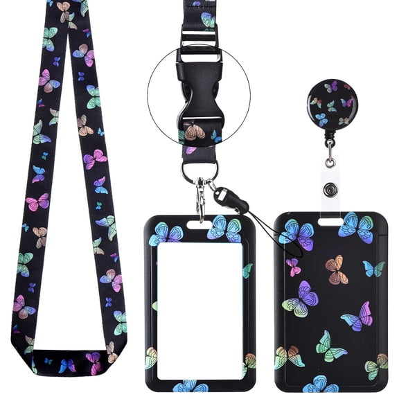 ID Badge Holder with Lanyard Retractable Badge Reel Clip Lanyards for ID Badges Butterfly Color Lanyards for ID Badges Lanyards for Women Butterfly Acrylic Keychain Badge Holder with Lanyard