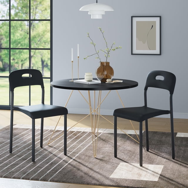 QinaQin Dining Chairs Set of 2, Stackable Plastic Kitchen Chairs with Metal Legs, Waterproof and Stain-Resistant