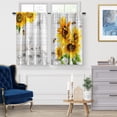 thumbnail image 2 of Sunflower Floral Kitchen Curtains - Flowers Bee Dragonfly Butterfly Short Curtains Rustic Wood Barn Door Farmhouse Decor Dining Room Rod Pocket Window Drapes 2 Panels Set, 28"x36", 2 of 5