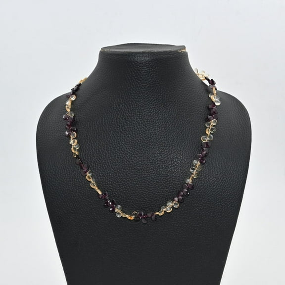 THE GEMS GRID Citrine and Garnet Smooth Beads Necklace | Pear-Shaped Gemstone Jewelry | Elegant Citrine and Garnet Necklace | Boho Chic Gemstone Necklace