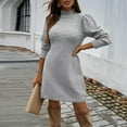 thumbnail image 3 of Women's Sweater Dress Knit Dress High Neck Long Sleeve Bodycon Elegant Slim Fit Winter Dress for Office Holiday Party,Dark Gray,L, 3 of 8