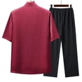 thumbnail image 4 of Jessboyy Mens 2 Piece Outfits Sets Casual Frog Button Stand Collar Shirts and Pants Sets Trendy Tai Chi Outfit Tang Suit for Men Going Out Clothing Set Red,L, 4 of 5