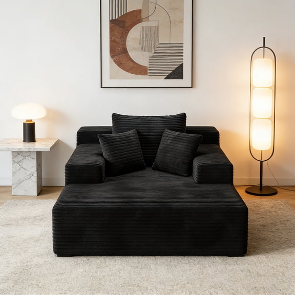 AUU 64.96" Black Corduroy Recliner Sofa Bed, Extra Large Upholstered Deep-Seat Couch, No Assembly Required, Convertible Sleeper for Living Room Bedroom