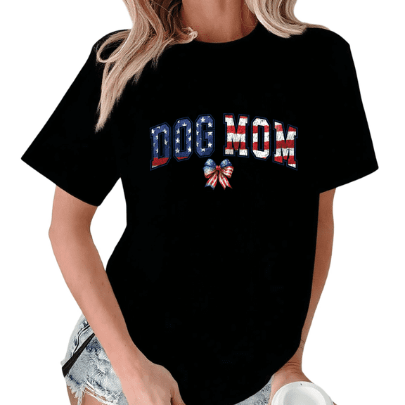 Black American Flag Dog Mom Varsity Print Tshirt Graphic Tees Shirts Patriotic Pet Owner Classic S-5XL Tops