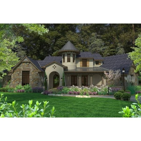 TheHouseDesigners-5284 Luxury European House Plan with Slab Foundation (5 Printed Sets)