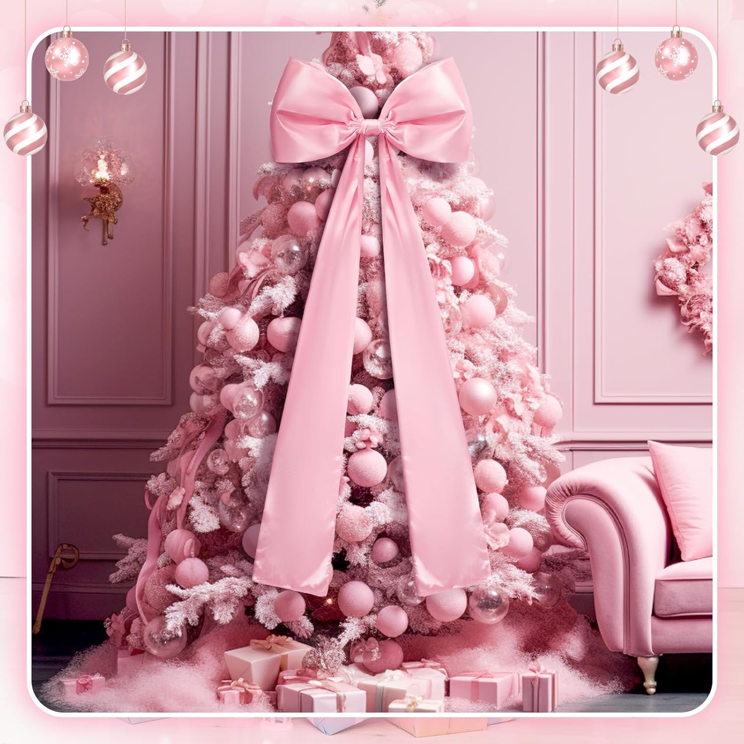 Guvpev 5FT Large Satin Christmas Bows - Giant Pink Xmas Bows for Christmas Tree Topper, Wreaths, Wal, Mantel, Front Door, Porch & Wedding Decorations, Indoor & Outdoor Holiday Christmas Decorations