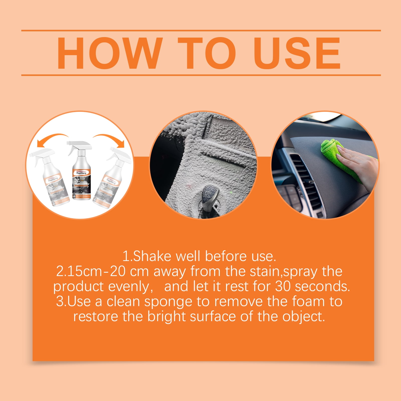 Alvantor Car Foam Cleaner, Multi-Functional Interior Stain Cleaner for Seats, 2fl.oz