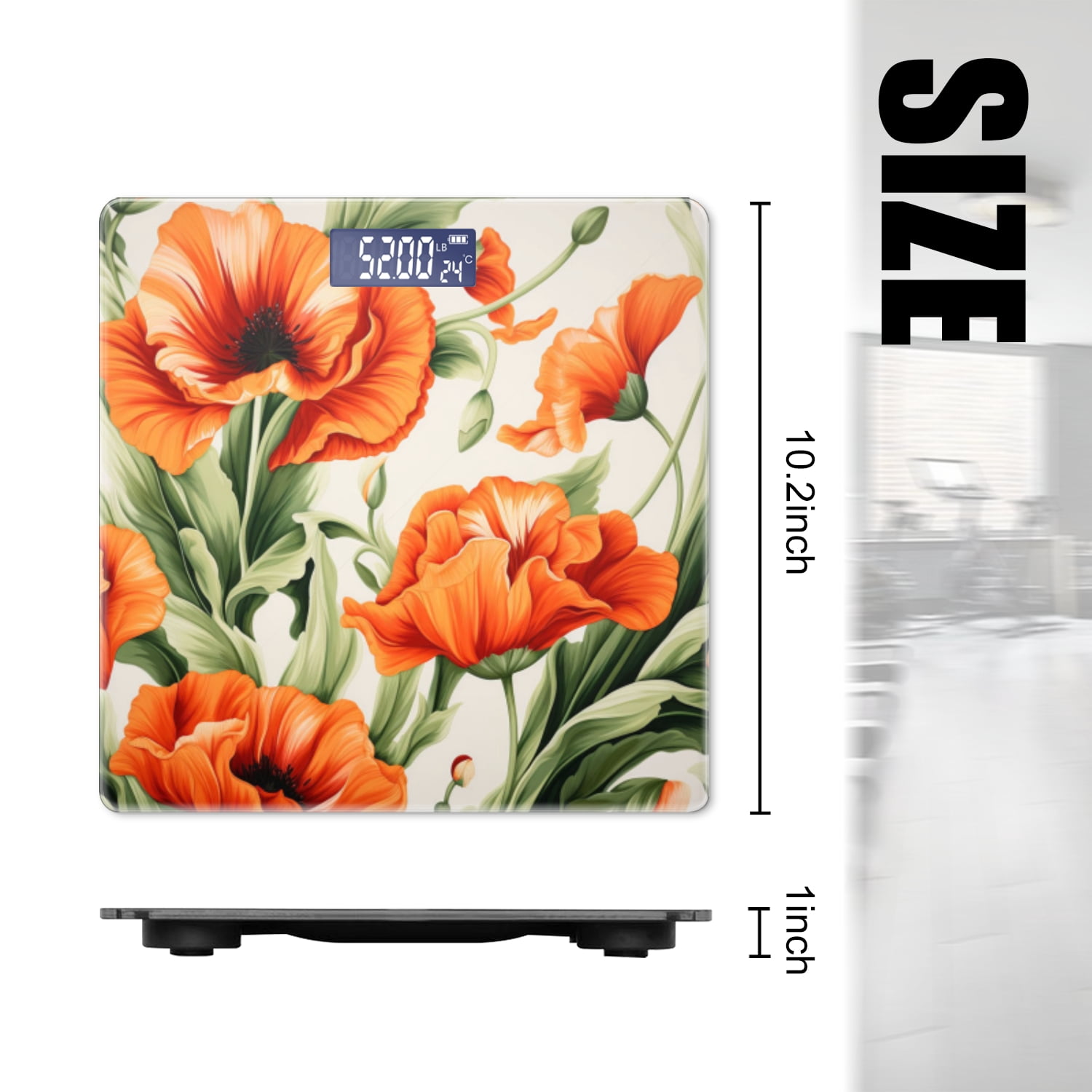 Bathroom Scale, Highly Accurate Digital Body Scale,Precisely Measures Weight up to 400 lbs-Seamless Pattern With Orange Poppies In Full Bloom