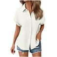 thumbnail image 4 of Scyoekwg Casual V Neck Button Down Shirts for Women Solid Short Sleeve Blouse Tops Lapel Loose Ladies Blouses (White,XXL), 4 of 7