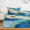 thumbnail image 6 of Cal.King Size Fitted Sheet Set - Blue Green Geometric 3 Piece Bedding Sets 16" Deep Pocket Fitted Sheet with 2 Pillowcases, Stained Glass Abstract Chic Art Brushed Microfiber Hotel Luxury Bed Sheets, 6 of 9