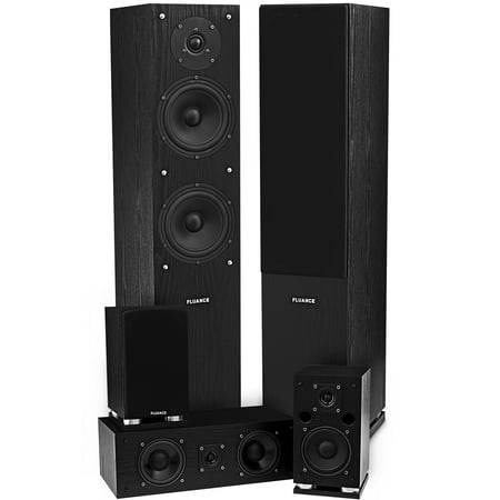 Fluance SXHTB-BK High Definition Surround Sound Home Theater 5.0 Channel Speaker System including Floorstanding Towers, Center and Rear Speakers (Black Ash)