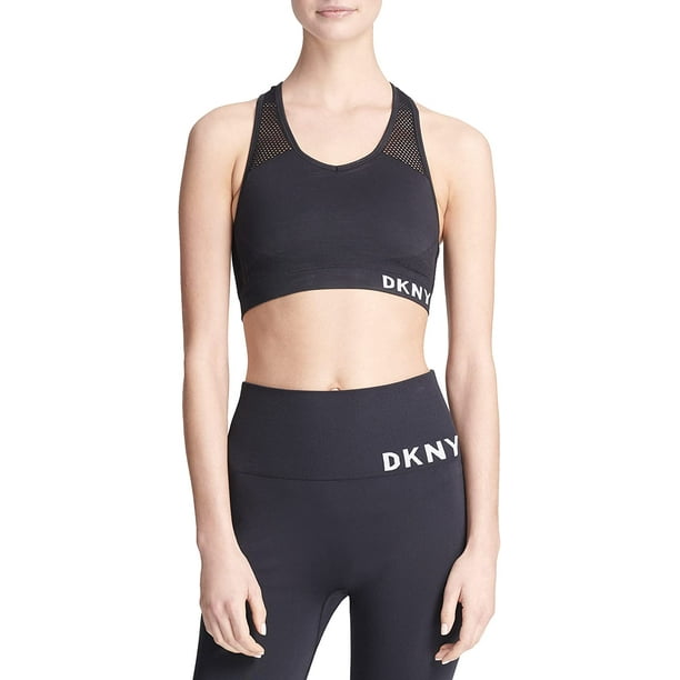 DKNY Sport Womens Performance Support Yoga Running Bra Small Black