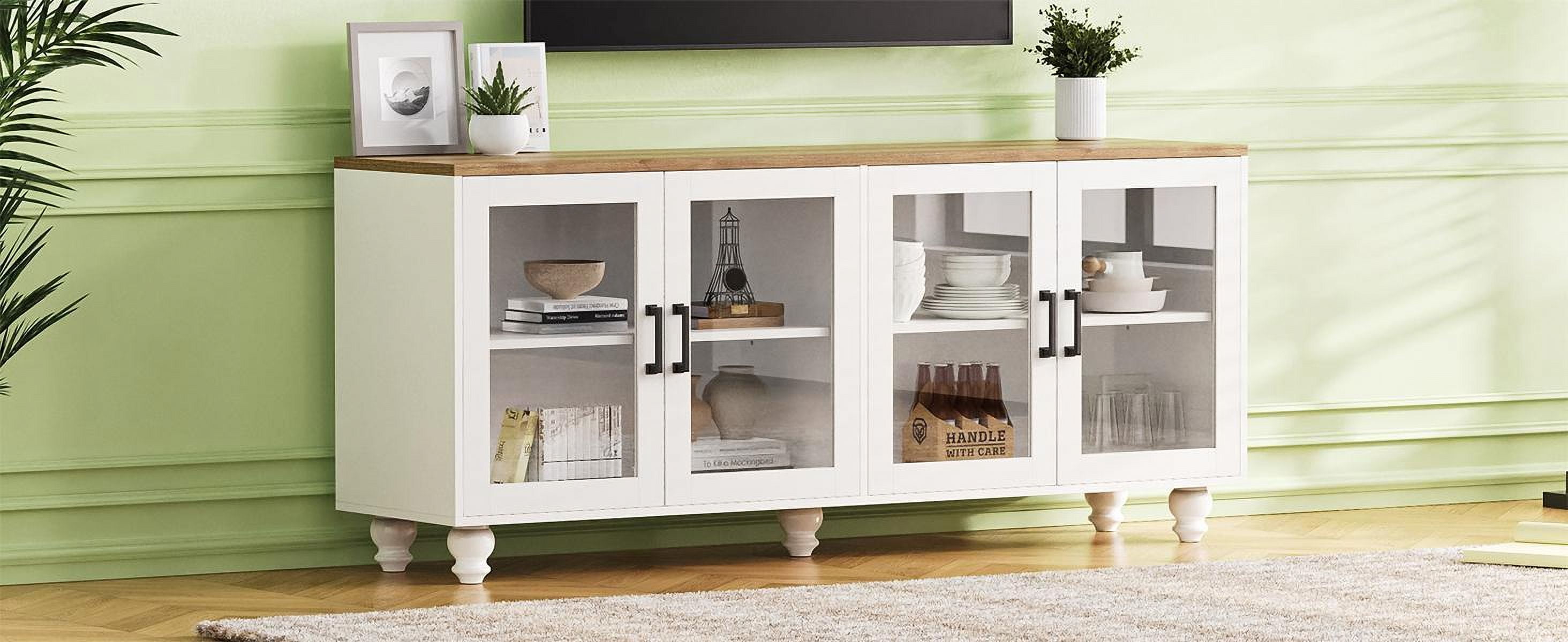 MAYEERTY Farmhouse TV Stand - Tempered Glass Doors, Fits 70" TVs, Adjustable Shelves