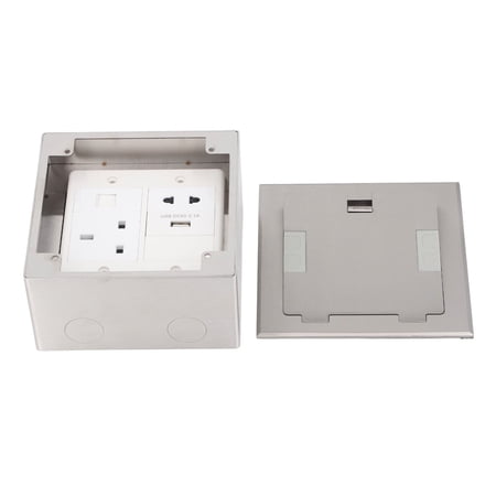 Rupoun Recessed Floor Outlet Box Silver Stainless Steel 3 Prong Receptacle with USB and Computer Port, 2500W 16A