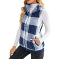 thumbnail image 6 of QQAMB Women's Vest Winter Warm Plush Plaid Printed Sleeveless Lapel Zipper Vest Oversized Fashion Vest Blue L, 6 of 8