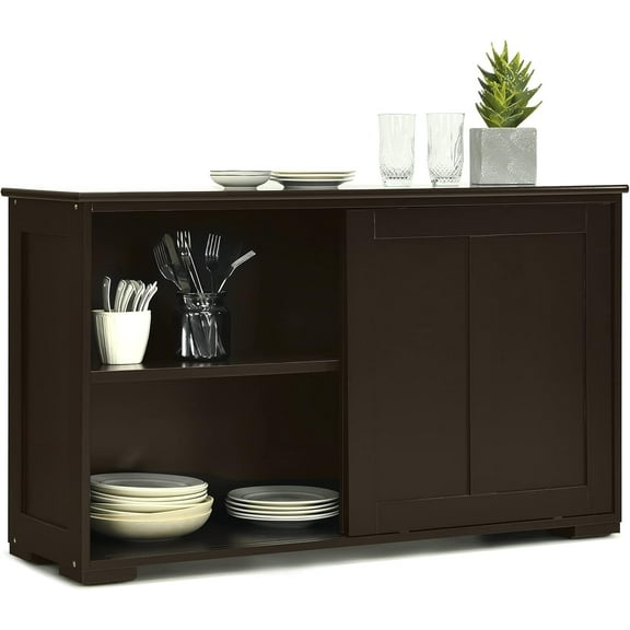 GORELAX Buffet Cabinet with Storage, Stackable Kitchen Sideboard w/Sliding Doors, Storage Cupboard w/Adjustable Shelves, Console Table, Narrow Buffet Table for Living Room (Espresso)