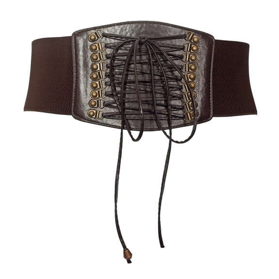 eVogues Plus size Faux Leather Corset Look Elastic Belt Brown