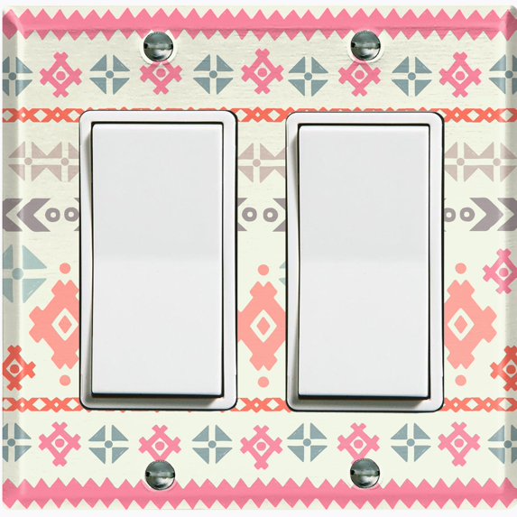 Metal Light Switch Plate Outlet Cover Pink Ethnic Aztec Tribal Pattern Beige SFR053