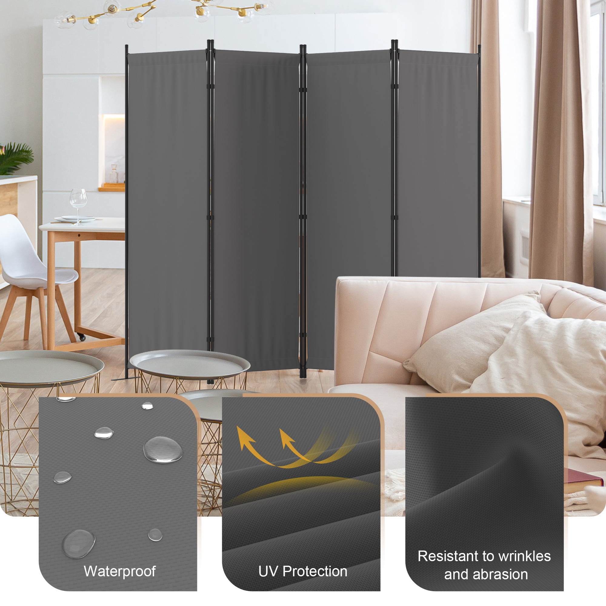 GOJOOASIS Room Divider, 4-Panel Folding Privacy Screen, 88in Portable Separating with Metal Feet, Partition Room Dividers