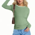 thumbnail image 2 of Htigea Workout Tops for Women Color Block Crew Neck Long Sleeve Y2k Shirts Soft Comfy Slim Fit Athletic Tees Green XXL, 2 of 4