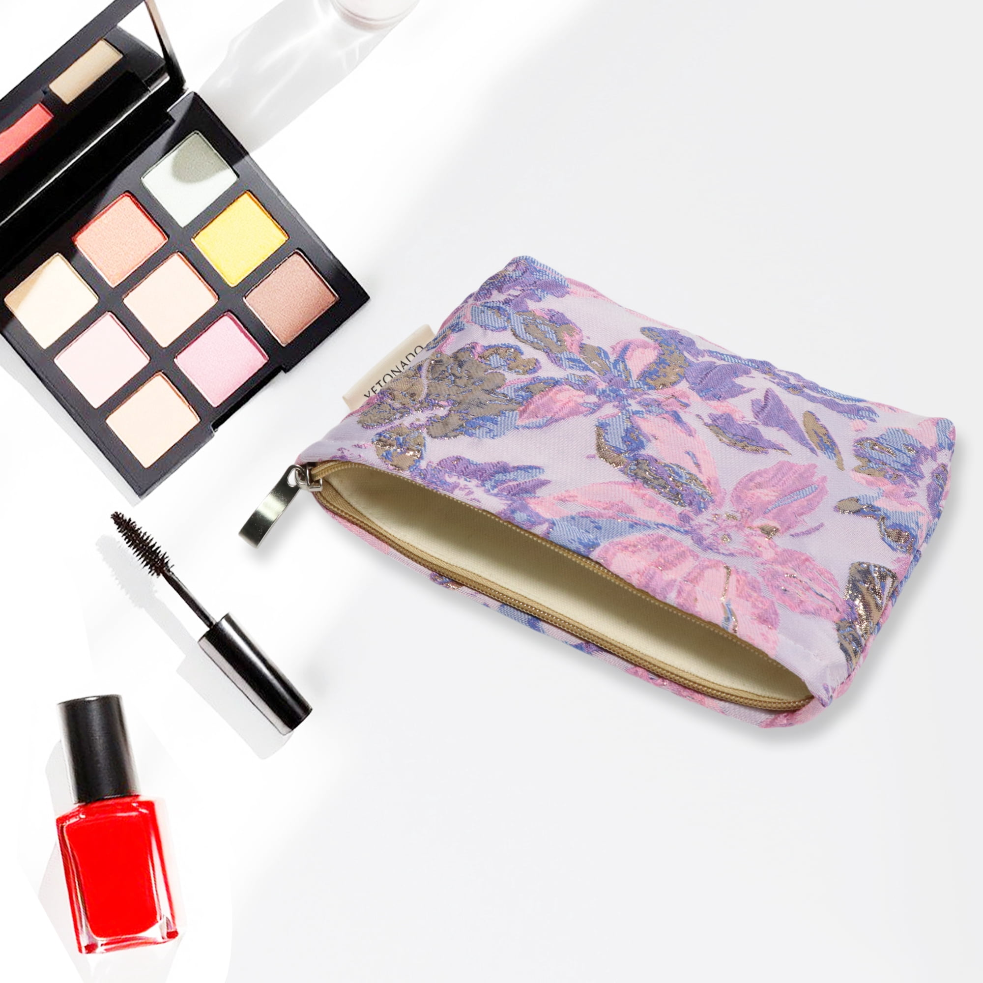 Unique Bargains 1 Pc Convenient Embossment Flower Handheld Makeup Bag Large