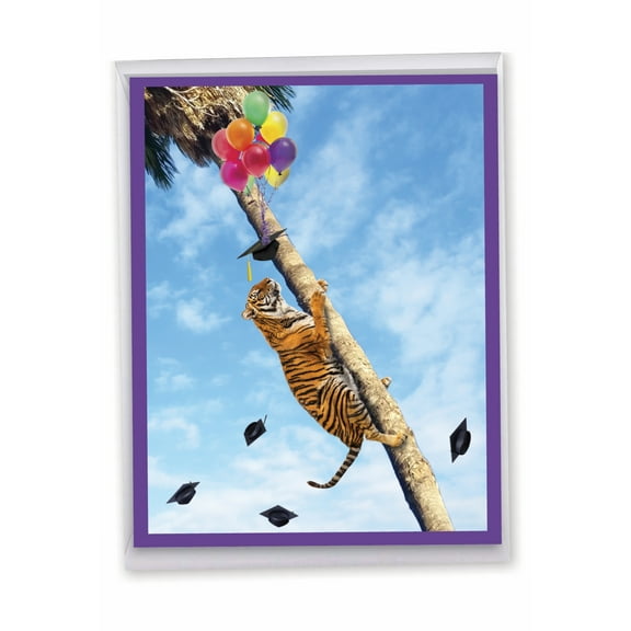 NobleWorks Jumbo Graduation Greeting Card From Us 8.5 x 11 Inch with Envelope (1 Pack) Oversize Jumbo Tree Animals - Tiger J10323BGDG-US