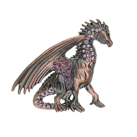 Alilang Antique Copper Purple Pink Amethyst Colored Rhinestone Vintage Inspired Dragon Brooch Pin