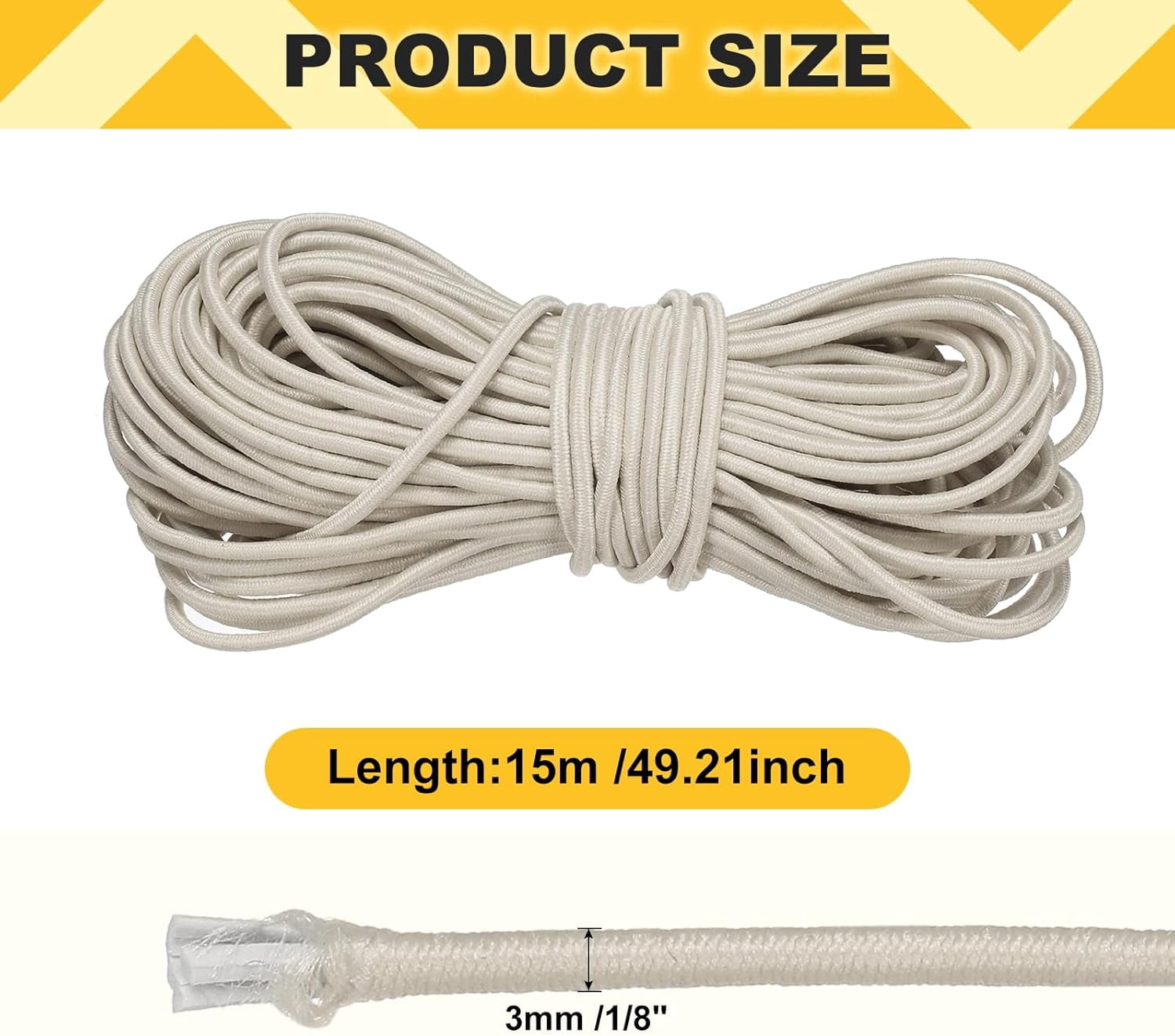 MKEUDQ-Elastic Bungee Cord, 1/8" x 49' Heavy Duty Polyester Bungee Shock Cords Kayak Stretch String Rope for Kayak Strap Tarp Tie Boating Tent Camping DIY Craft, Beige