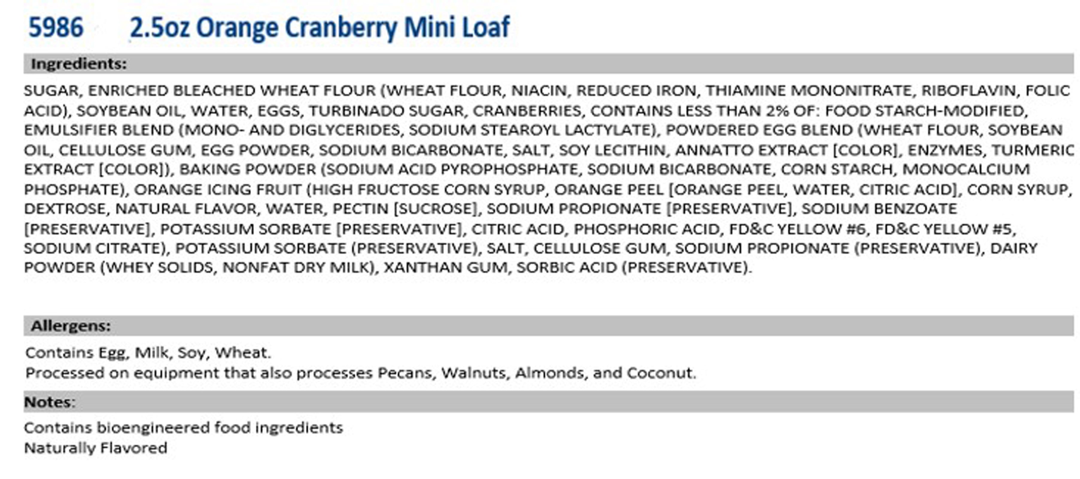 Freshness Guaranteed Mini Orange Cranberry Crème Cake Loaf, 2.5 oz