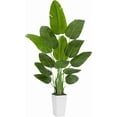 thumbnail image 4 of 6ft Artificial Bird of Paradise Plant, Synthetic Banana Leaf Tree with Textured Wavy White Pot for Home Decor, Perfect Silk Floor Plant, 4 of 9