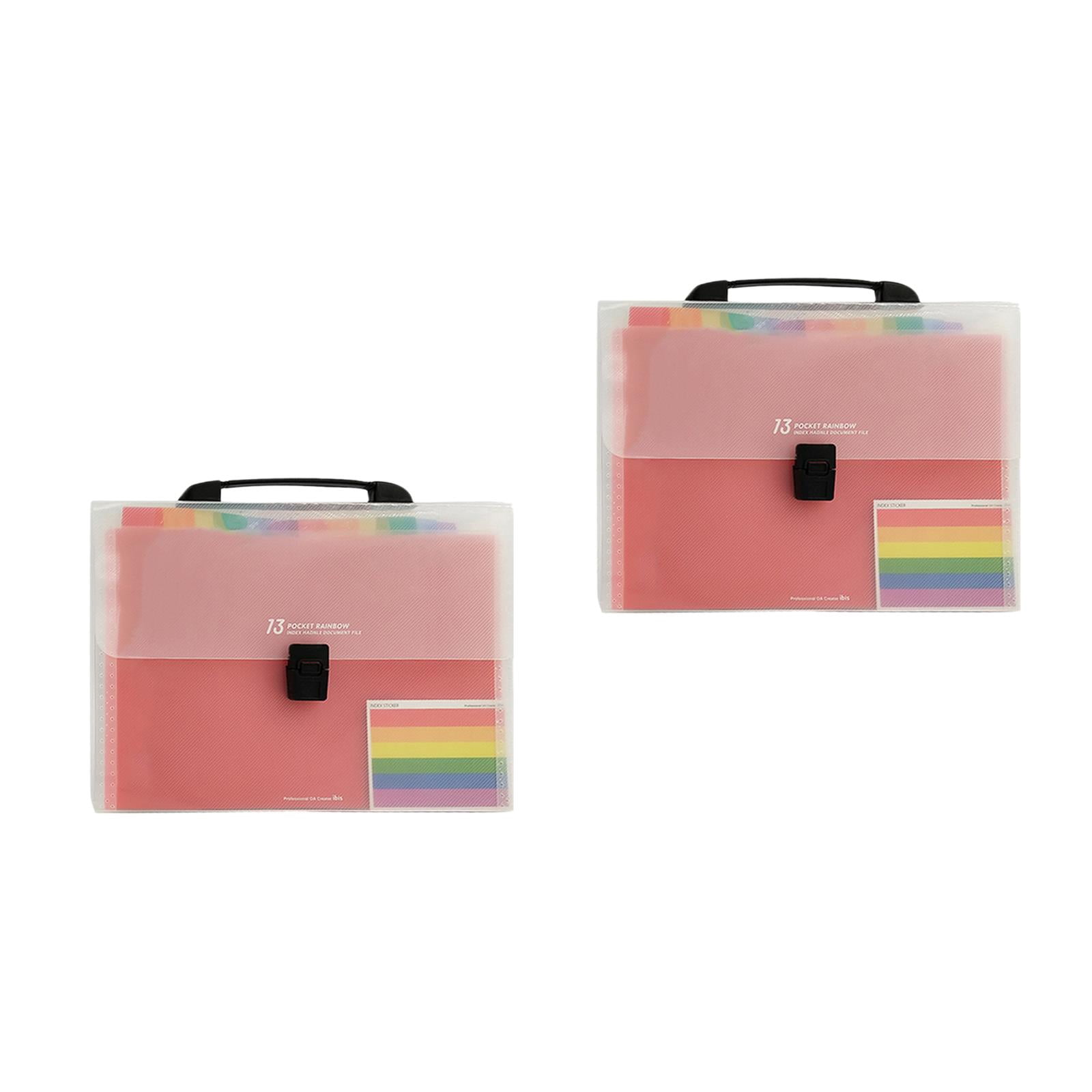 unbranded 2pcs 13 Pockets A4 Expanding Accordion File Folder Buckle Closure Carrying Handle Plastic File Foldrs
