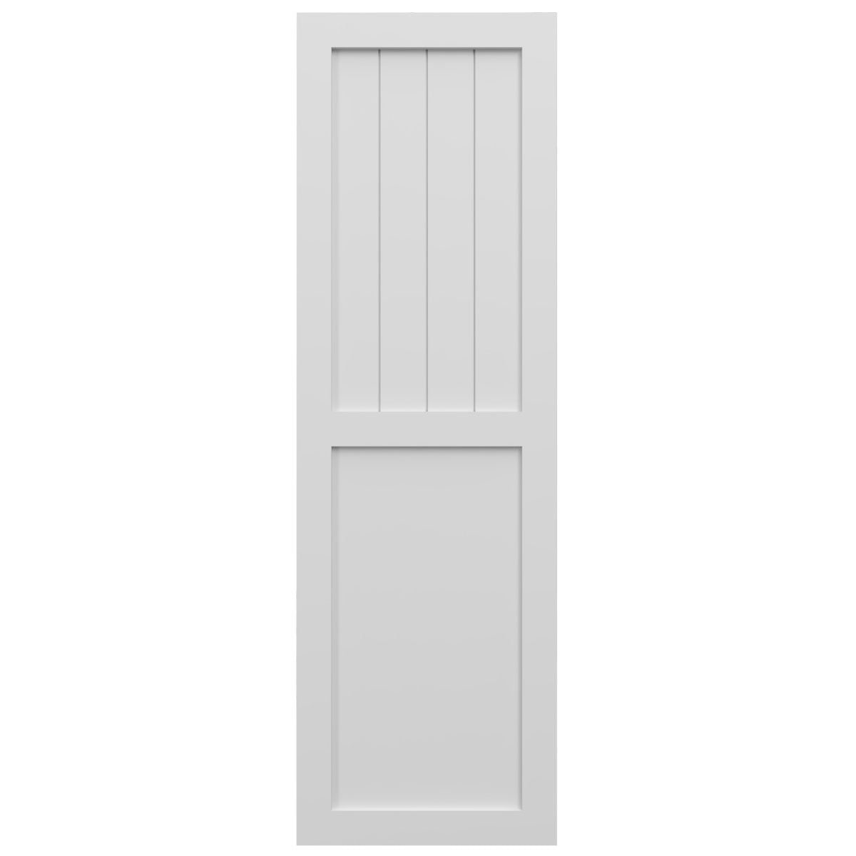 Ekena Millwork 18"W x 75"H True Fit PVC Farmhouse/Flat Panel Combination Fixed Mount Shutters, White (Per Pair - Hardware Not Included)