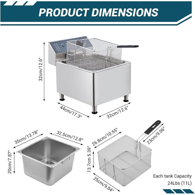 QinaQin Friteuse Électrique en Acier Inoxydable 11 L avec Paniers, Acier Inoxydable