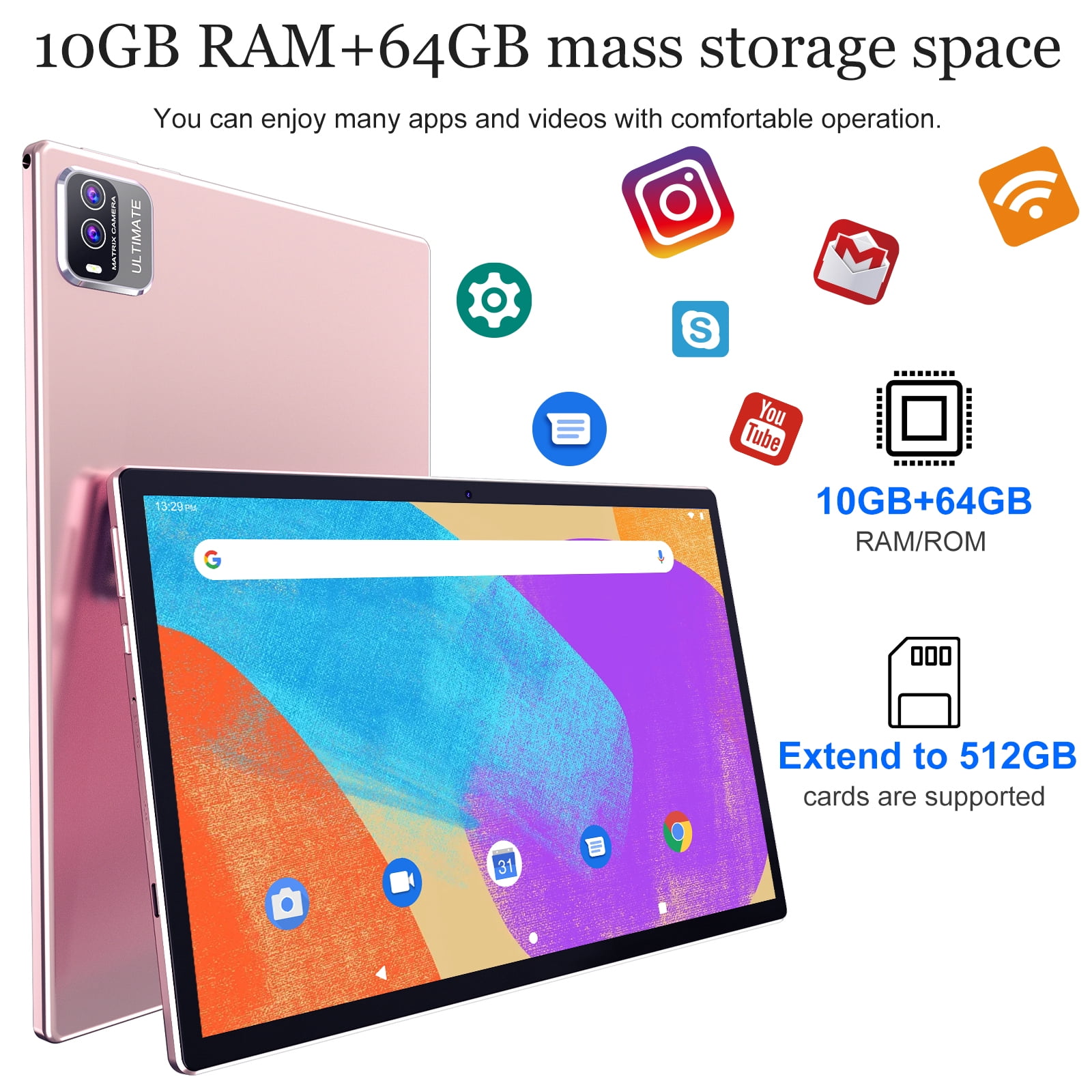 Android 13 Tablet 10 inch Tablets with Keyboard, 10GB RAM 64GB ROM Quad Core Tablet PC, 2 in 1 Tablet include Case Mouse Stylus Film, WiFi, Bluetooth, 6000mAh Battery, HD Screen, GMS Certified, Pink