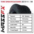 thumbnail image 3 of MASSFX SL 22x11-10 Front/Rear Golf Cart Tire, QUAKE Grey Wheel 10x7 4/101.7 2pk, 3 of 9