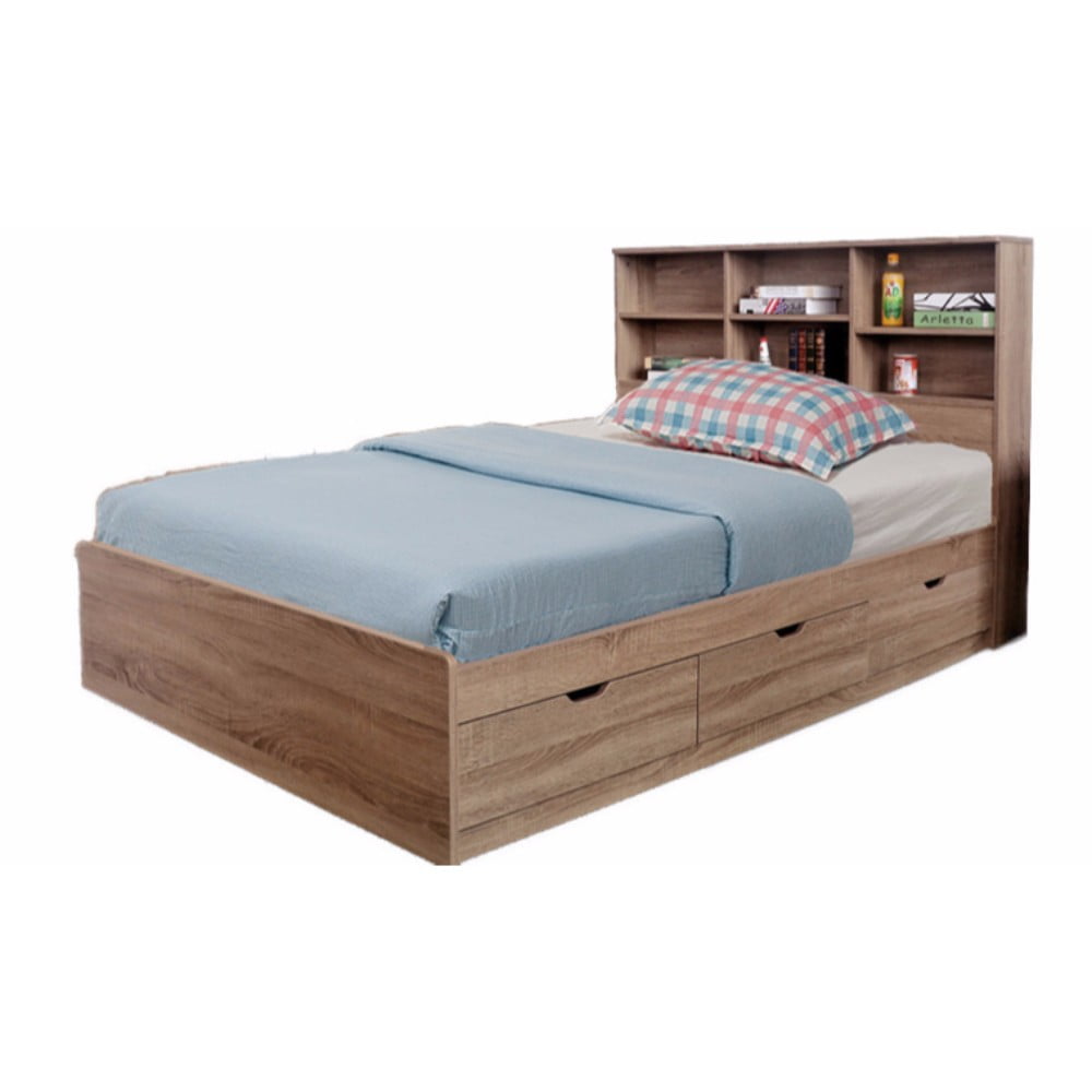 Modern Style Brown Finish Twin Size Chest Bed With 3 Drawers.