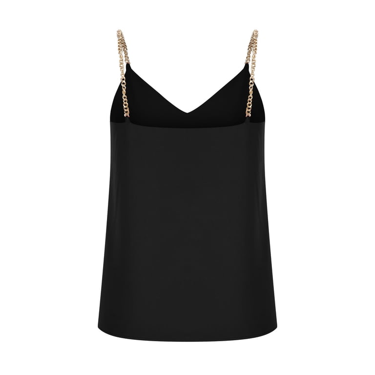 Chain Strap Cami Top for Women Deep V-Neck Camisole Solid Color