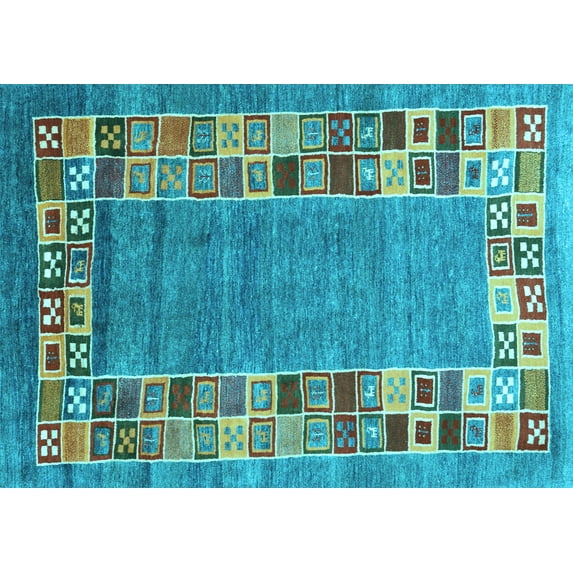Ahgly Company Indoor Rectangle Abstract Light Blue Contemporary Area Rugs, 2' x 4'