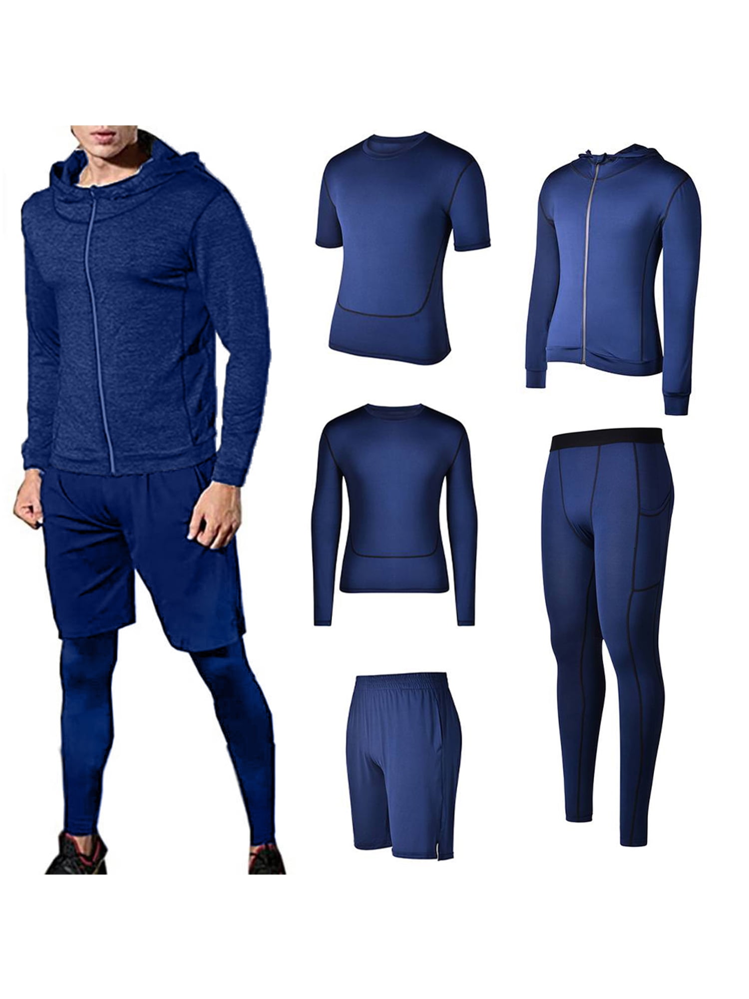 LAPA Men 5 Piece Tracksuit Sporty Activewear Stretchy Outfit Muscle Fit Sport Suits