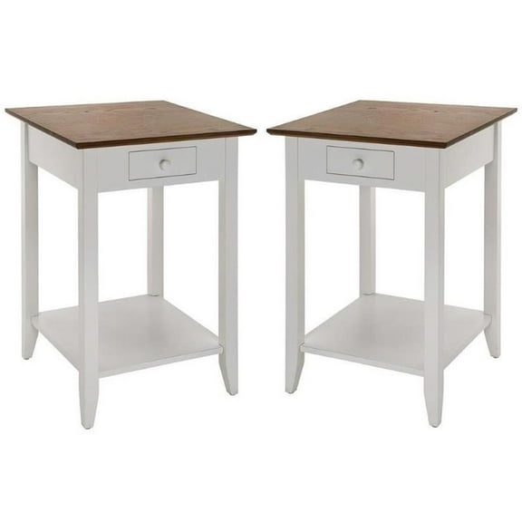 Home Square Heritage End Table with Shelf in White Wood Finish - Set of 2