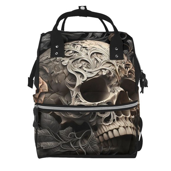 Disketp Vintage Pattern Flower Skull Mochila de Pañales de Gran Capacidad con Múltiples Bolsillos, Mochila de Viaje Multifuncional para Bebé, Unisex, Moderna y Resistente