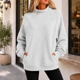 thumbnail image 2 of Mock Neck Sweatshirt Women Oversized Turtleneck Pullover Long Sleeve Casual Drop Shoulder Tops Fleece Sweater with Thumb Hole L, 2 of 8